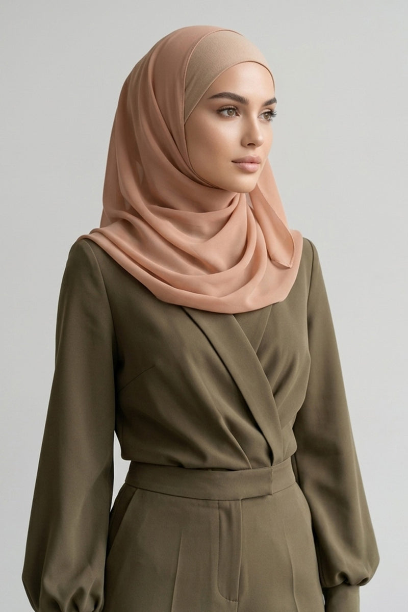 Non-Slip Chiffon Shawl Hijab with Built-In Cotton Undercap, Easy Styling Ready-to-Wear Hijab,PS-62