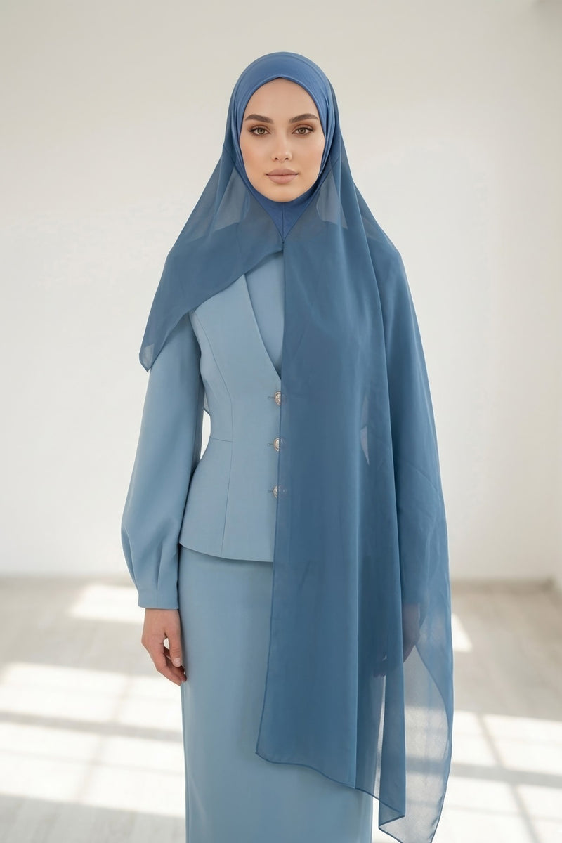 Non-Slip Chiffon Shawl Hijab with Built-In Cotton Undercap, Easy Styling Ready-to-Wear Hijab,PS-62