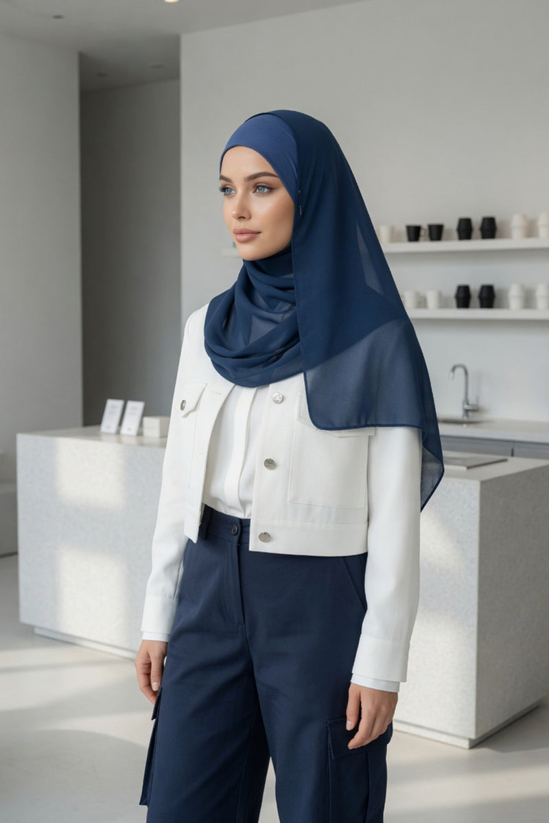 Non-Slip Chiffon Shawl Hijab with Built-In Cotton Undercap, Easy Styling Ready-to-Wear Hijab,PS-62