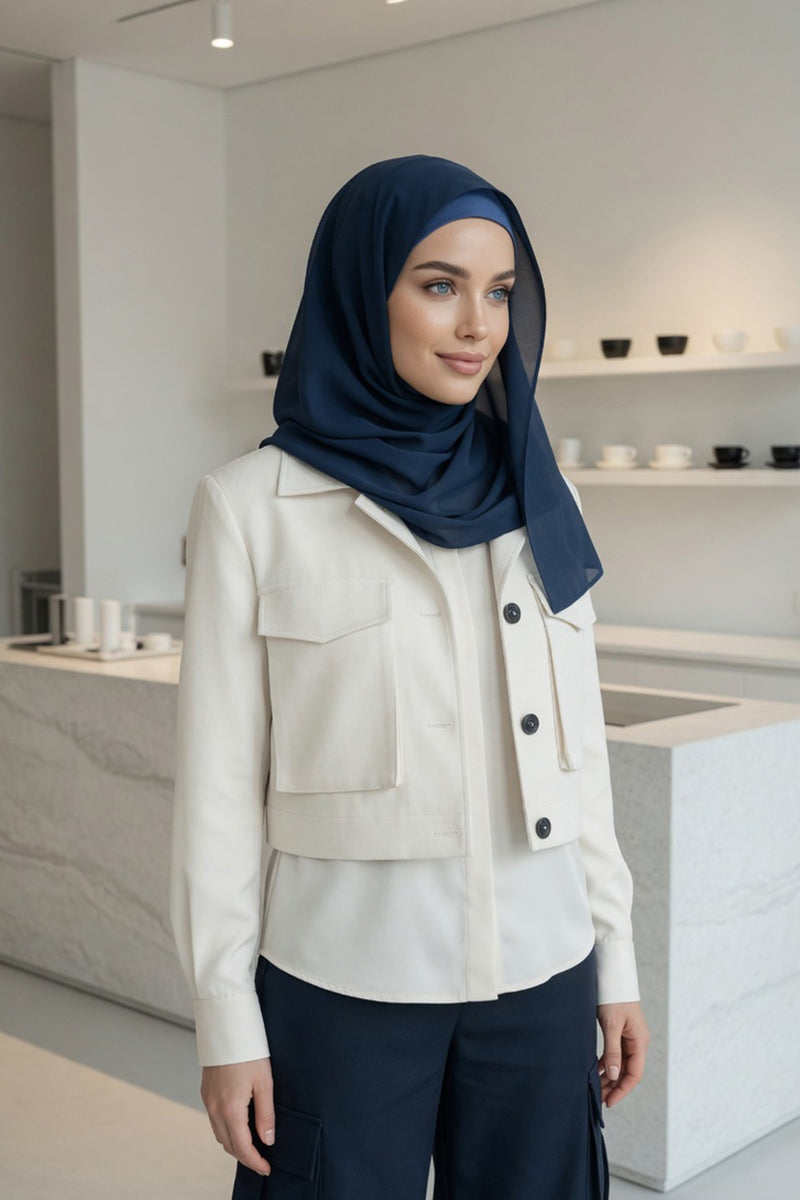 Non-Slip Chiffon Shawl Hijab with Built-In Cotton Undercap, Easy Styling Ready-to-Wear Hijab,PS-62