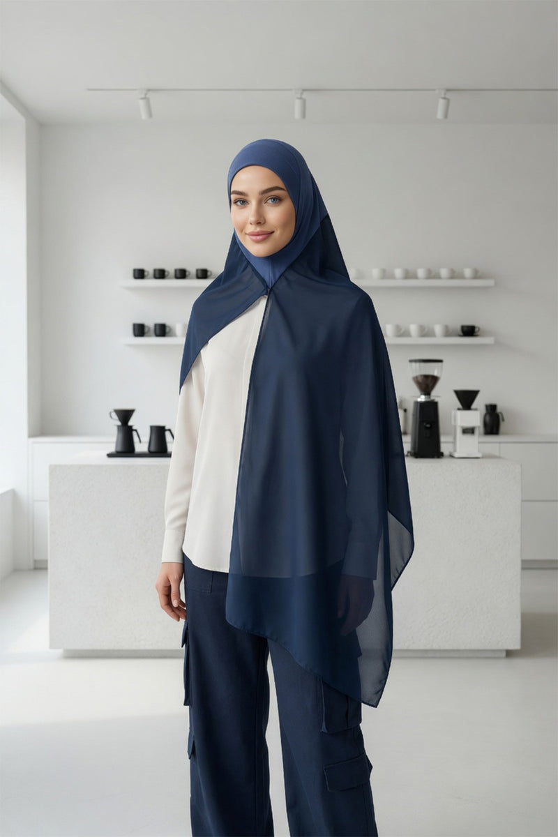 Non-Slip Chiffon Shawl Hijab with Built-In Cotton Undercap, Easy Styling Ready-to-Wear Hijab,PS-62