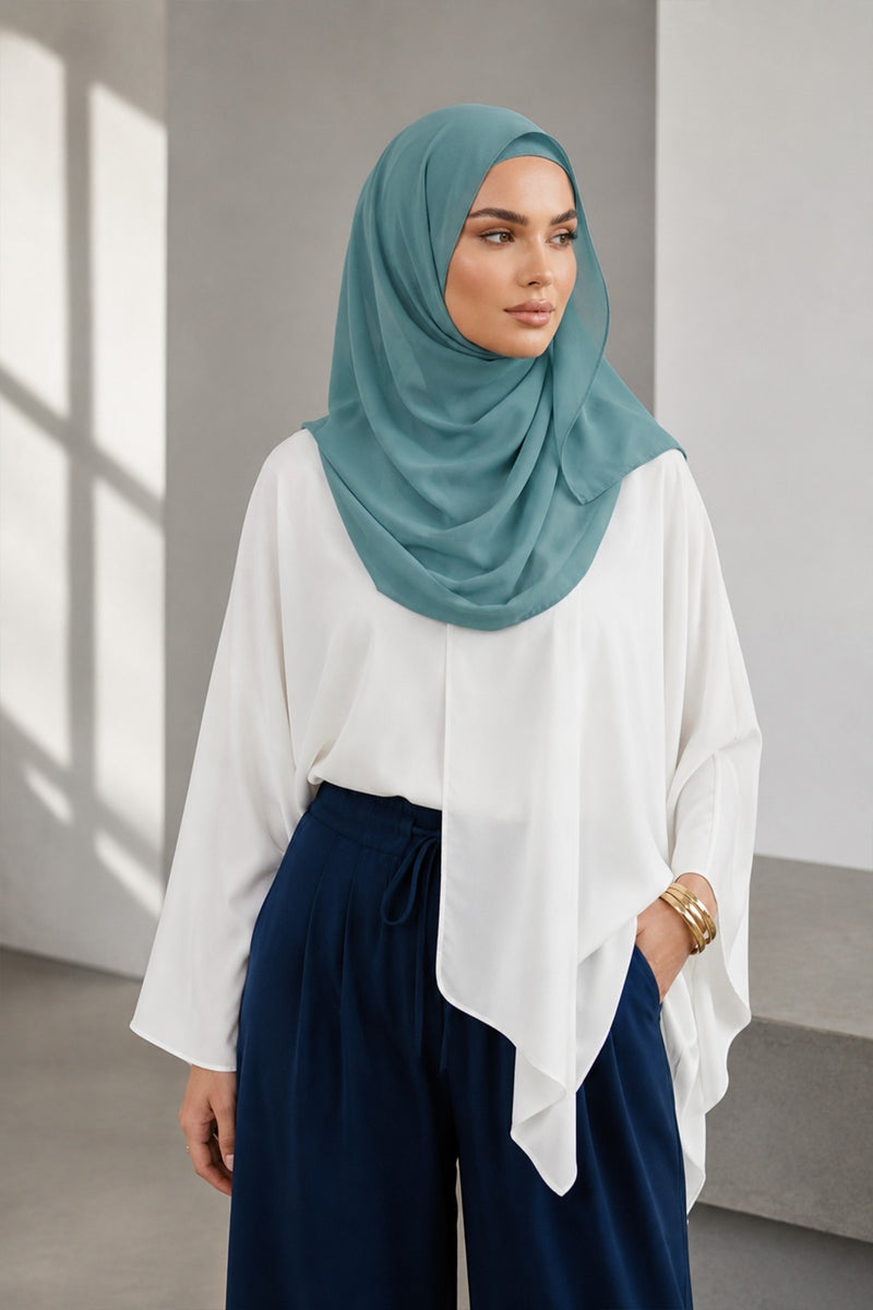 Non-Slip Chiffon Shawl Hijab with Built-In Cotton Undercap, Easy Styling Ready-to-Wear Hijab,PS-62