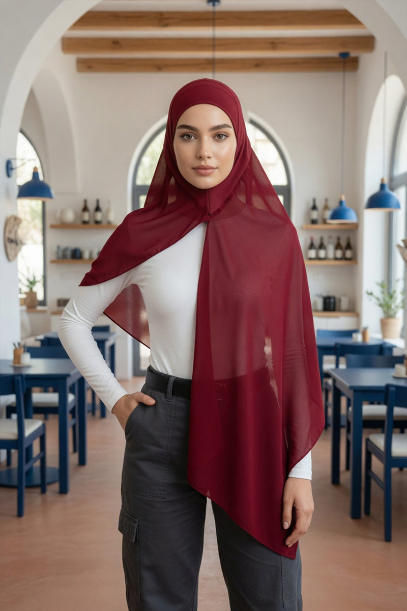 Non-Slip Chiffon Shawl Hijab with Built-In Cotton Undercap, Easy Styling Ready-to-Wear Hijab,PS-62