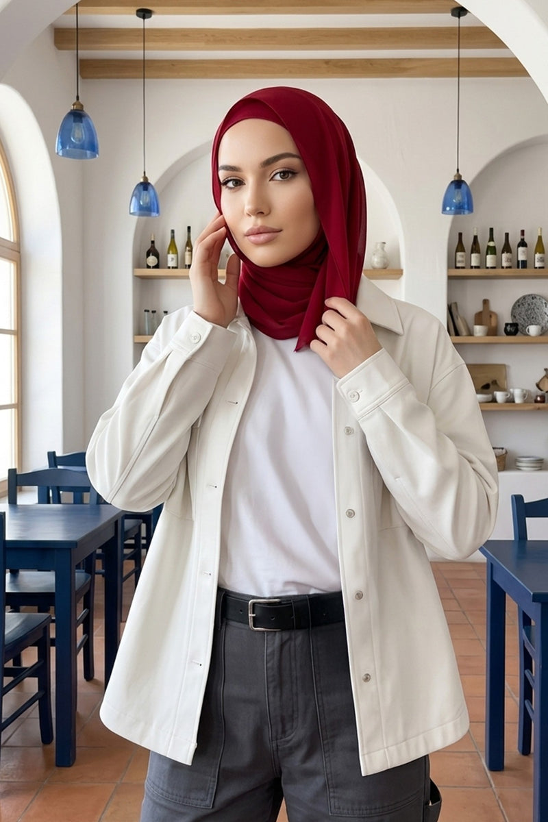 Non-Slip Chiffon Shawl Hijab with Built-In Cotton Undercap, Easy Styling Ready-to-Wear Hijab,PS-62