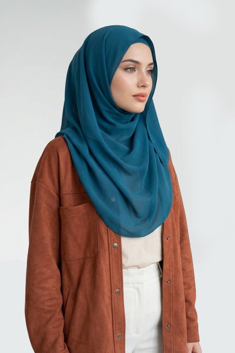 Non-Slip Chiffon Shawl Hijab with Built-In Cotton Undercap, Easy Styling Ready-to-Wear Hijab,PS-62
