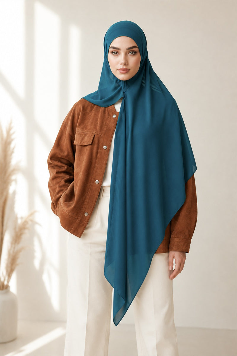 Non-Slip Chiffon Shawl Hijab with Built-In Cotton Undercap, Easy Styling Ready-to-Wear Hijab,PS-62