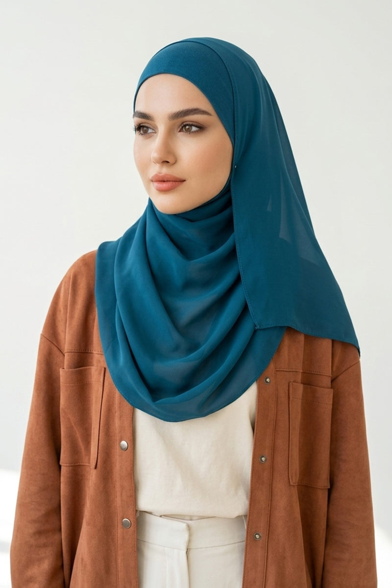 Non-Slip Chiffon Shawl Hijab with Built-In Cotton Undercap, Easy Styling Ready-to-Wear Hijab,PS-62