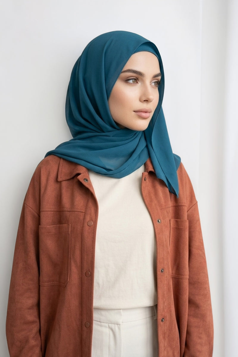 Non-Slip Chiffon Shawl Hijab with Built-In Cotton Undercap, Easy Styling Ready-to-Wear Hijab,PS-62