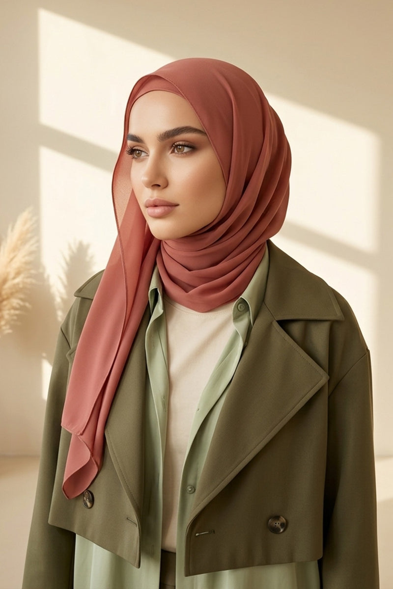 Non-Slip Chiffon Shawl Hijab with Built-In Cotton Undercap, Easy Styling Ready-to-Wear Hijab,PS-62