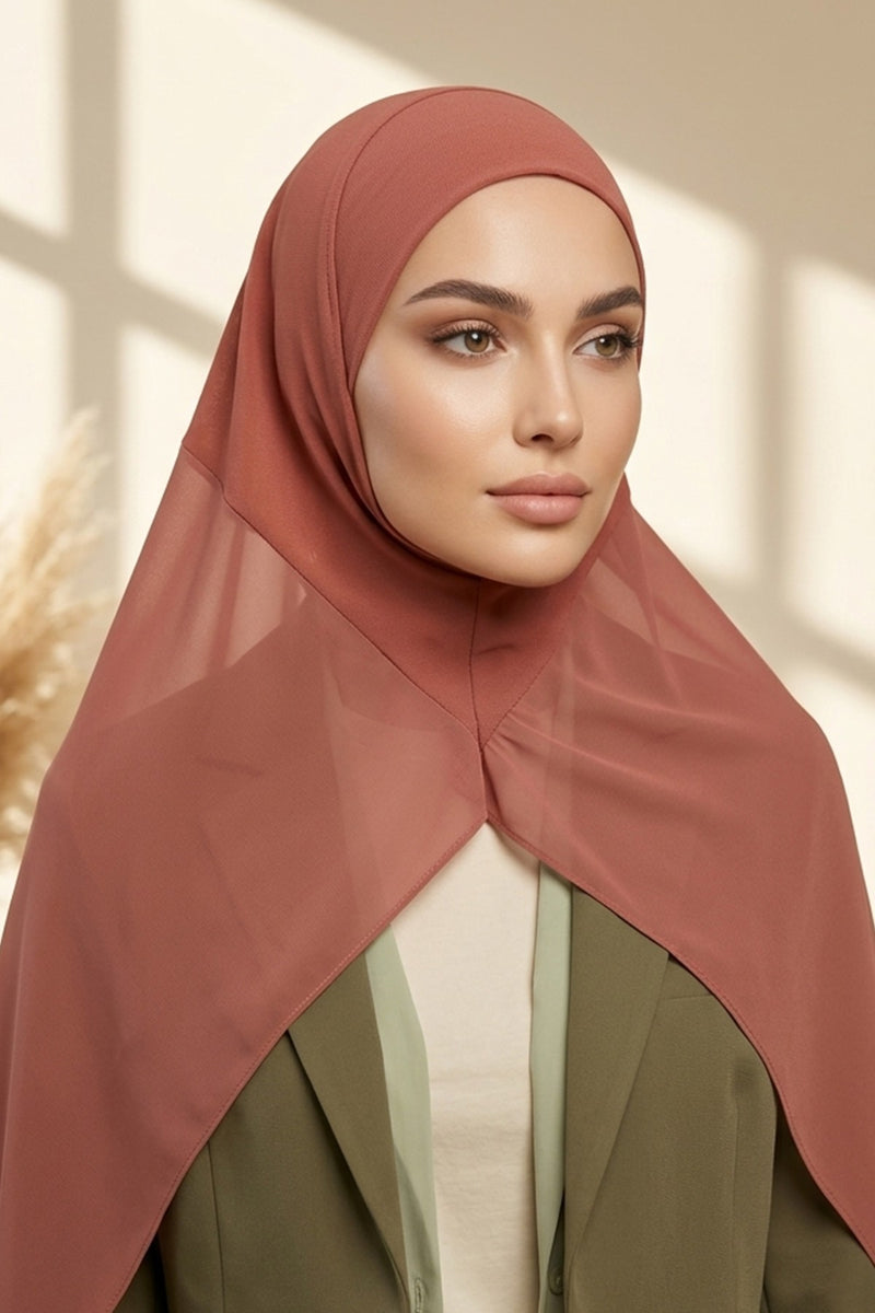 Non-Slip Chiffon Shawl Hijab with Built-In Cotton Undercap, Easy Styling Ready-to-Wear Hijab,PS-62
