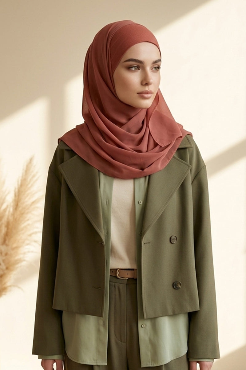 Non-Slip Chiffon Shawl Hijab with Built-In Cotton Undercap, Easy Styling Ready-to-Wear Hijab,PS-62