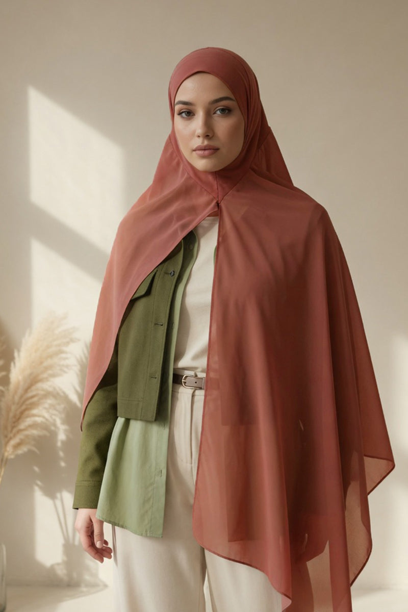 Non-Slip Chiffon Shawl Hijab with Built-In Cotton Undercap, Easy Styling Ready-to-Wear Hijab,PS-62