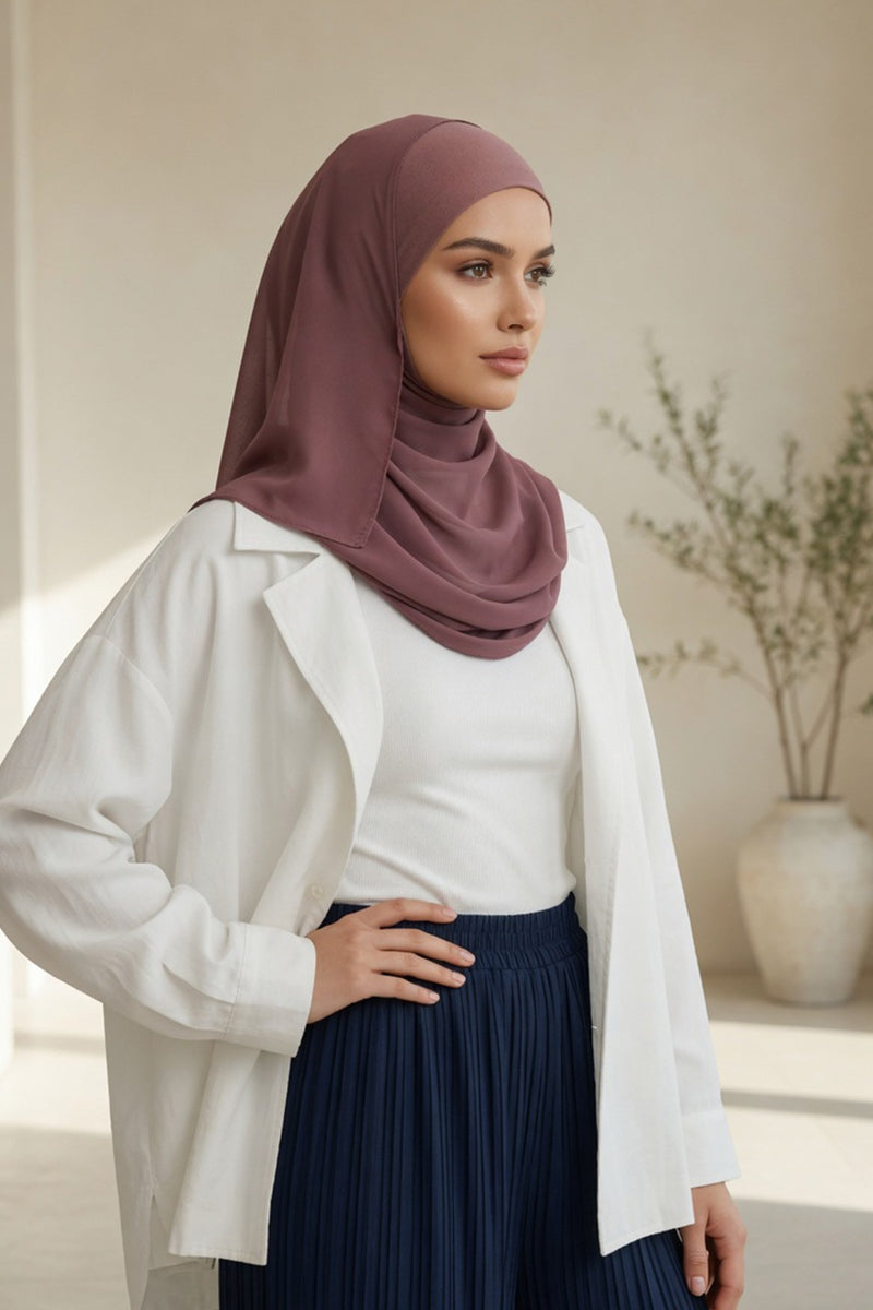 Non-Slip Chiffon Shawl Hijab with Built-In Cotton Undercap, Easy Styling Ready-to-Wear Hijab,PS-62