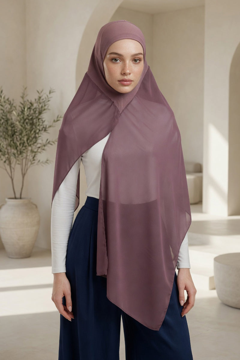 Non-Slip Chiffon Shawl Hijab with Built-In Cotton Undercap, Easy Styling Ready-to-Wear Hijab,PS-62