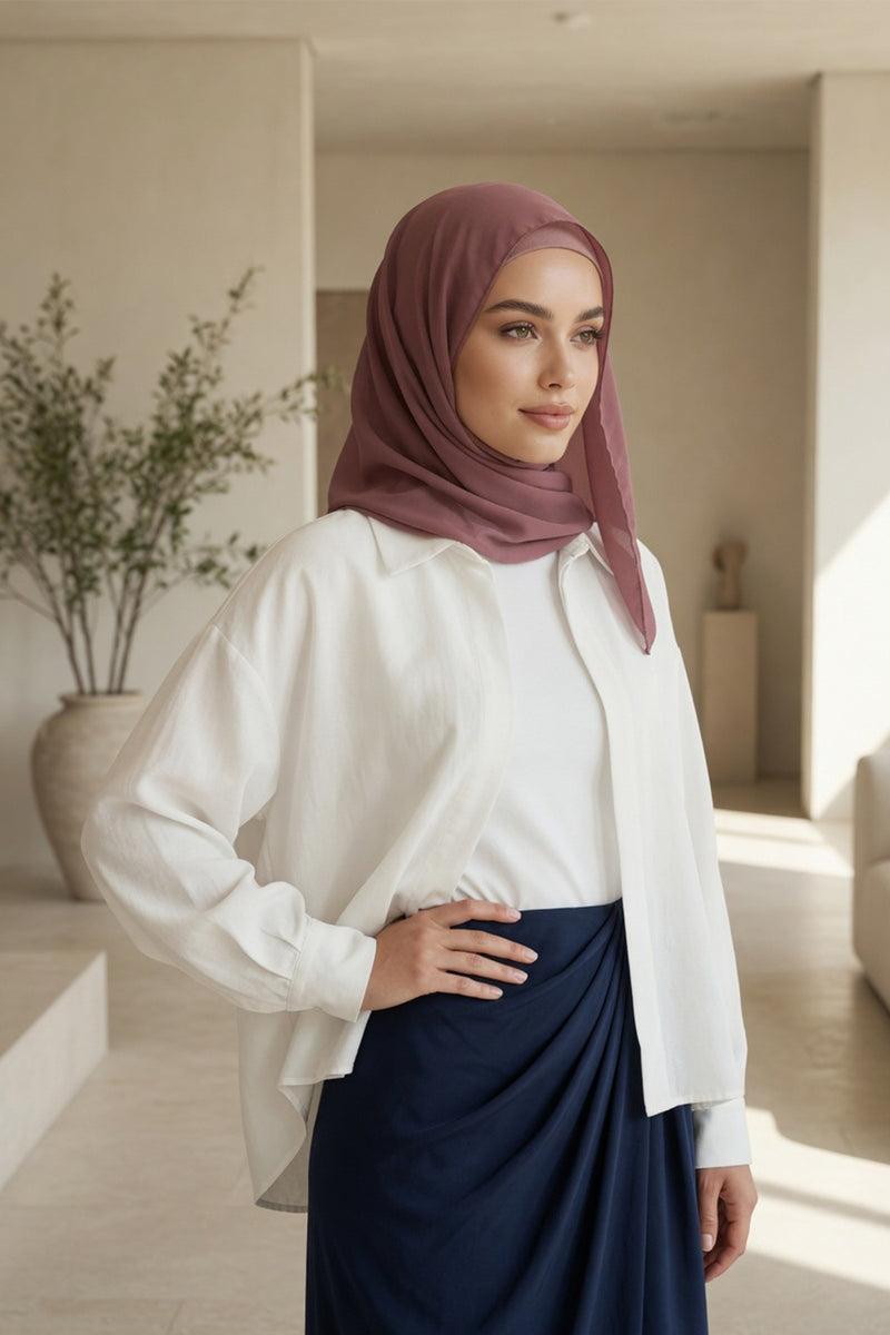 Non-Slip Chiffon Shawl Hijab with Built-In Cotton Undercap, Easy Styling Ready-to-Wear Hijab,PS-62