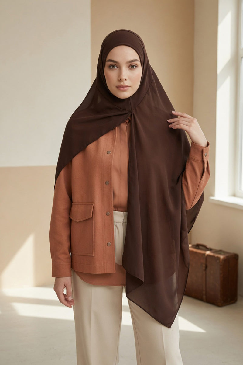 Non-Slip Chiffon Shawl Hijab with Built-In Cotton Undercap, Easy Styling Ready-to-Wear Hijab,PS-62