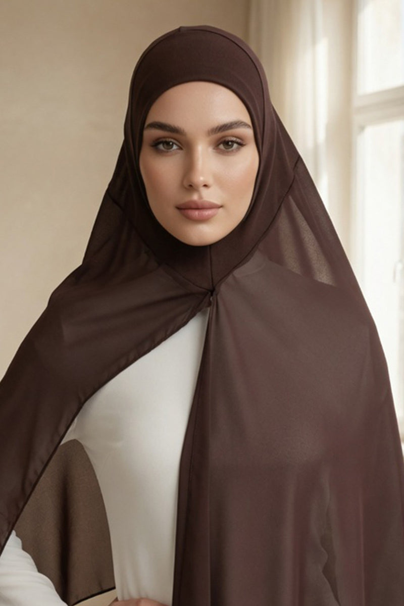 Non-Slip Chiffon Shawl Hijab with Built-In Cotton Undercap, Easy Styling Ready-to-Wear Hijab,PS-62