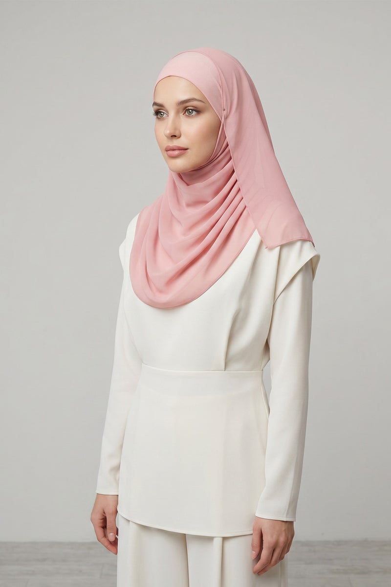 Non-Slip Chiffon Shawl Hijab with Built-In Cotton Undercap, Easy Styling Ready-to-Wear Hijab,PS-62