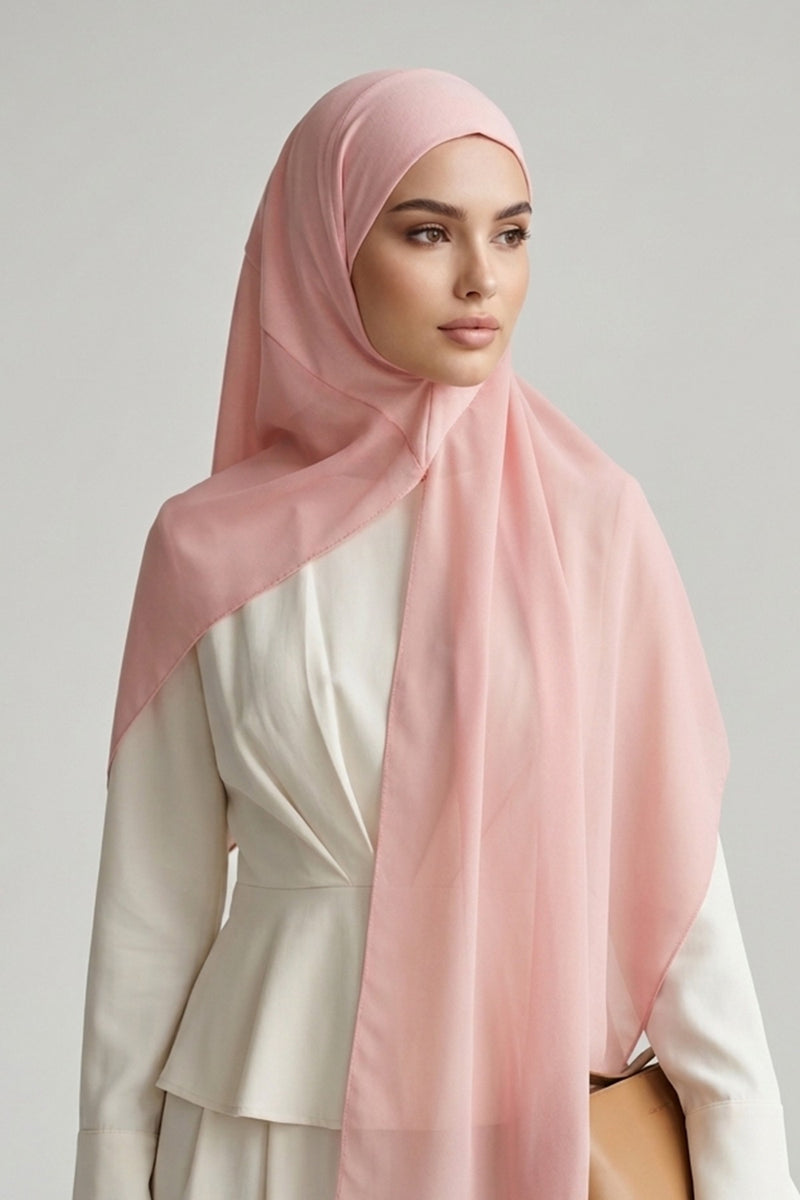 Non-Slip Chiffon Shawl Hijab with Built-In Cotton Undercap, Easy Styling Ready-to-Wear Hijab,PS-62