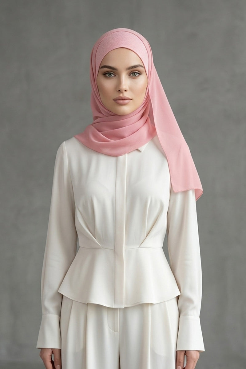 Non-Slip Chiffon Shawl Hijab with Built-In Cotton Undercap, Easy Styling Ready-to-Wear Hijab,PS-62