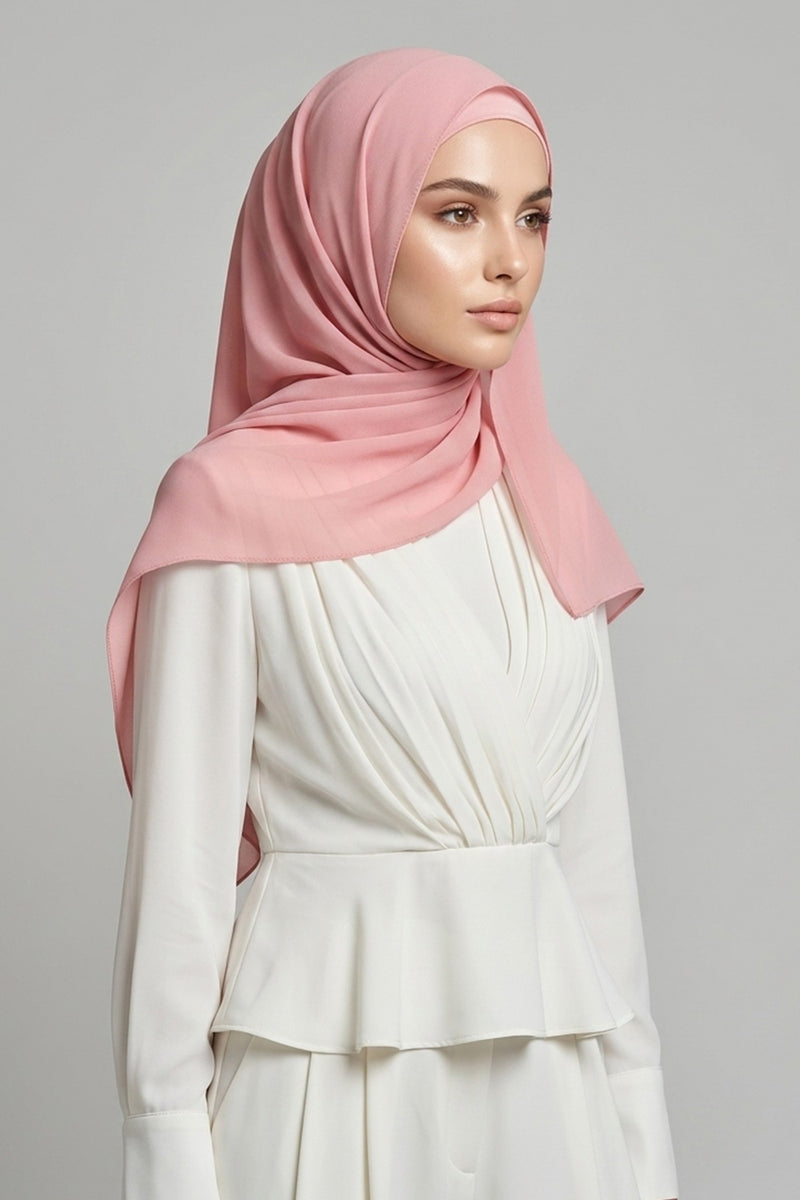 Non-Slip Chiffon Shawl Hijab with Built-In Cotton Undercap, Easy Styling Ready-to-Wear Hijab,PS-62