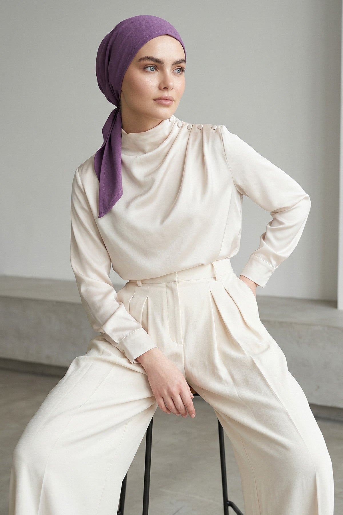Ready-to-Wear Tie-Back Crepe Hijab Bonnet, Elegant Instant Modest Head Covering,B-101