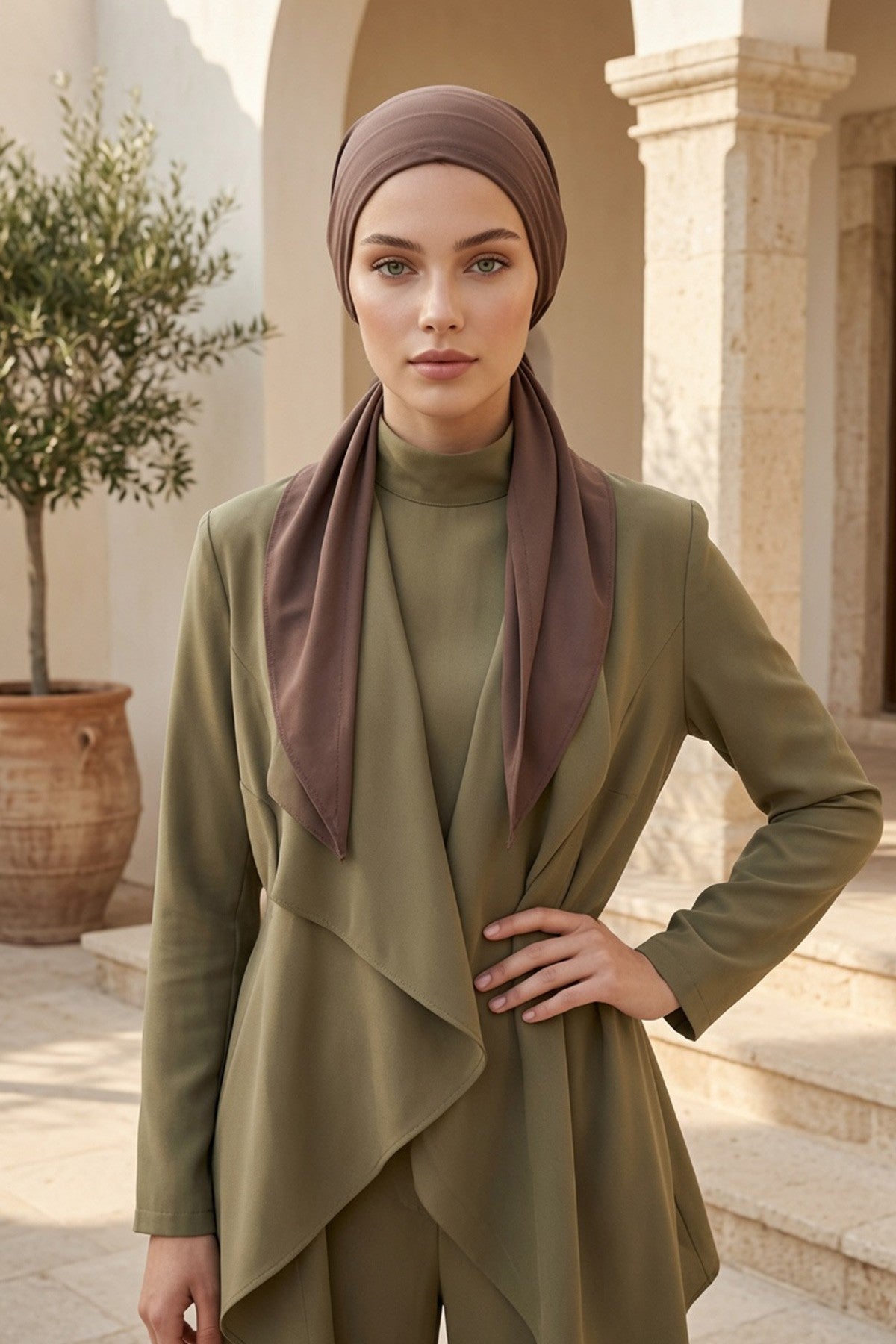 Ready-to-Wear Tie-Back Crepe Hijab Bonnet, Elegant Instant Modest Head Covering,B-101