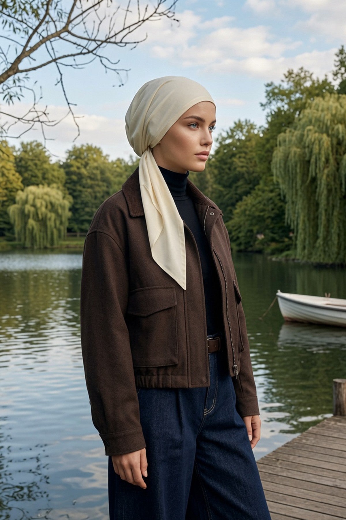 Ready-to-Wear Tie-Back Crepe Hijab Bonnet, Elegant Instant Modest Head Covering,B-101