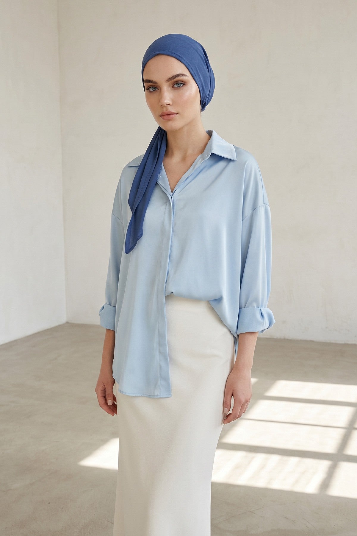 Ready-to-Wear Tie-Back Crepe Hijab Bonnet, Elegant Instant Modest Head Covering,B-101