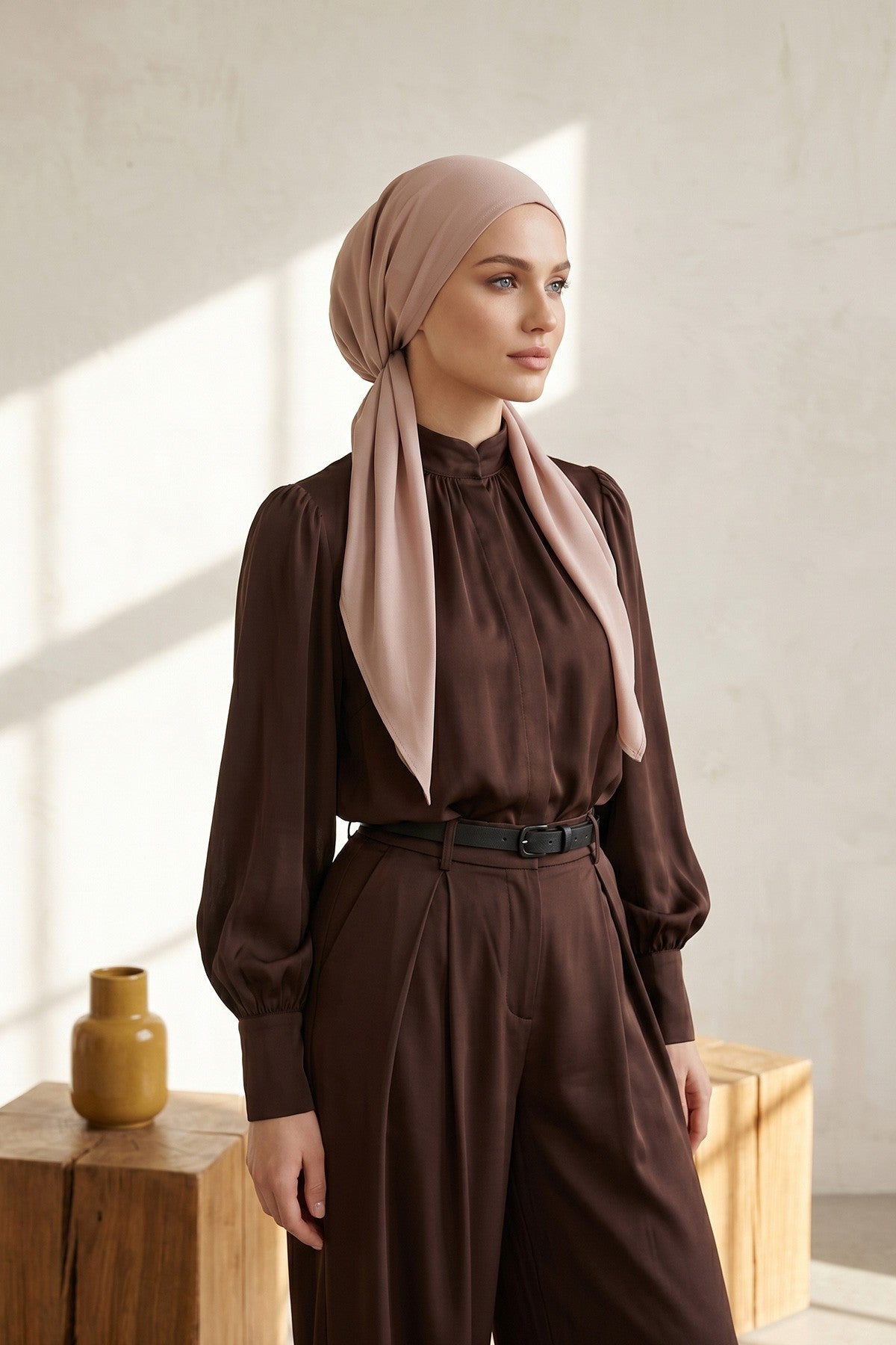 Ready-to-Wear Tie-Back Crepe Hijab Bonnet, Elegant Instant Modest Head Covering,B-101