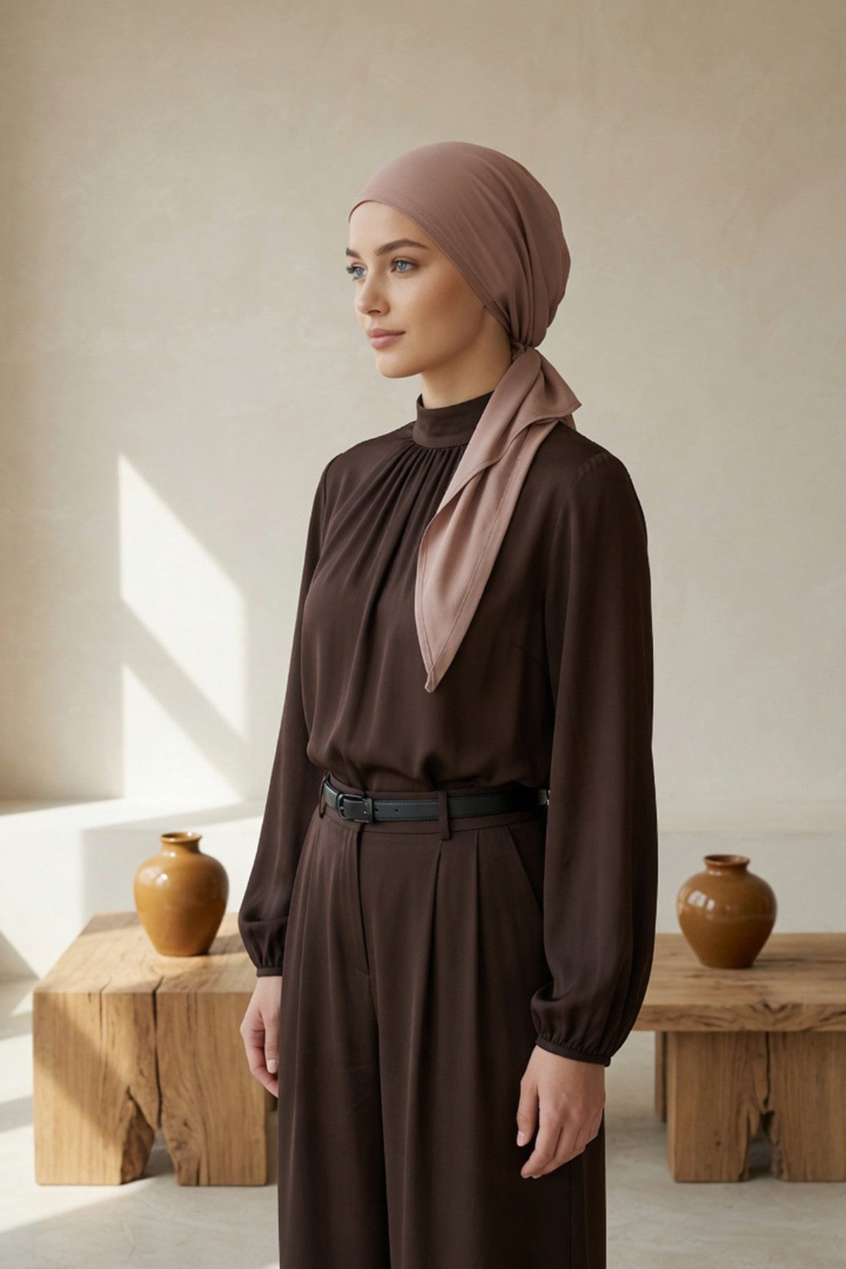 Ready-to-Wear Tie-Back Crepe Hijab Bonnet, Elegant Instant Modest Head Covering,B-101