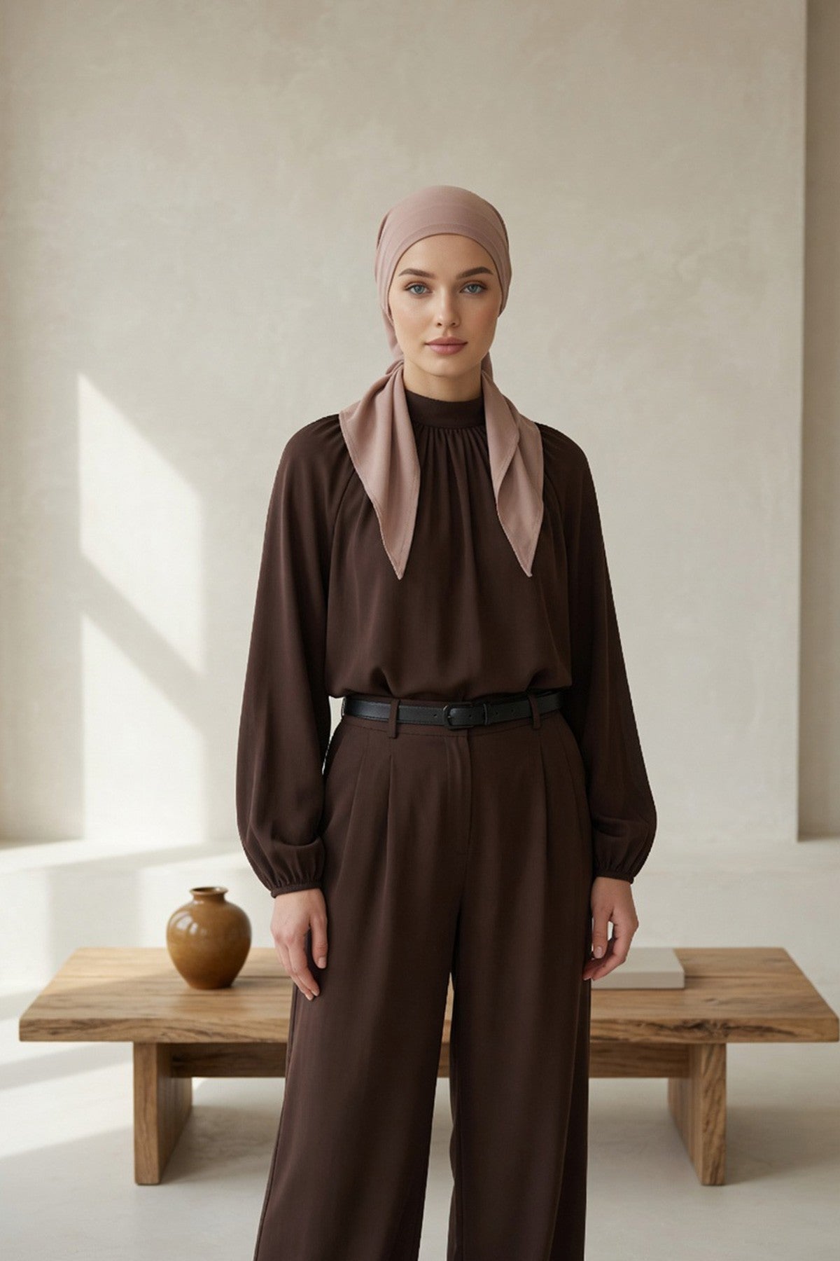 Ready-to-Wear Tie-Back Crepe Hijab Bonnet, Elegant Instant Modest Head Covering,B-101