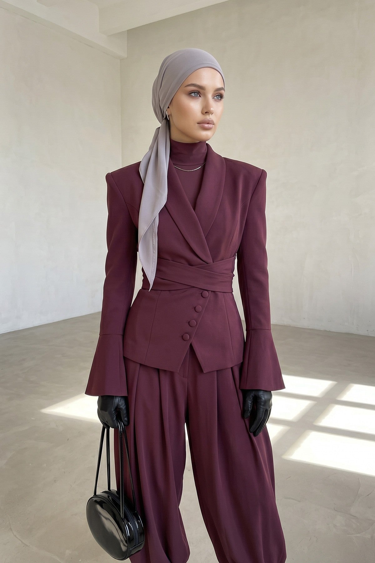 Ready-to-Wear Tie-Back Crepe Hijab Bonnet, Elegant Instant Modest Head Covering,B-101