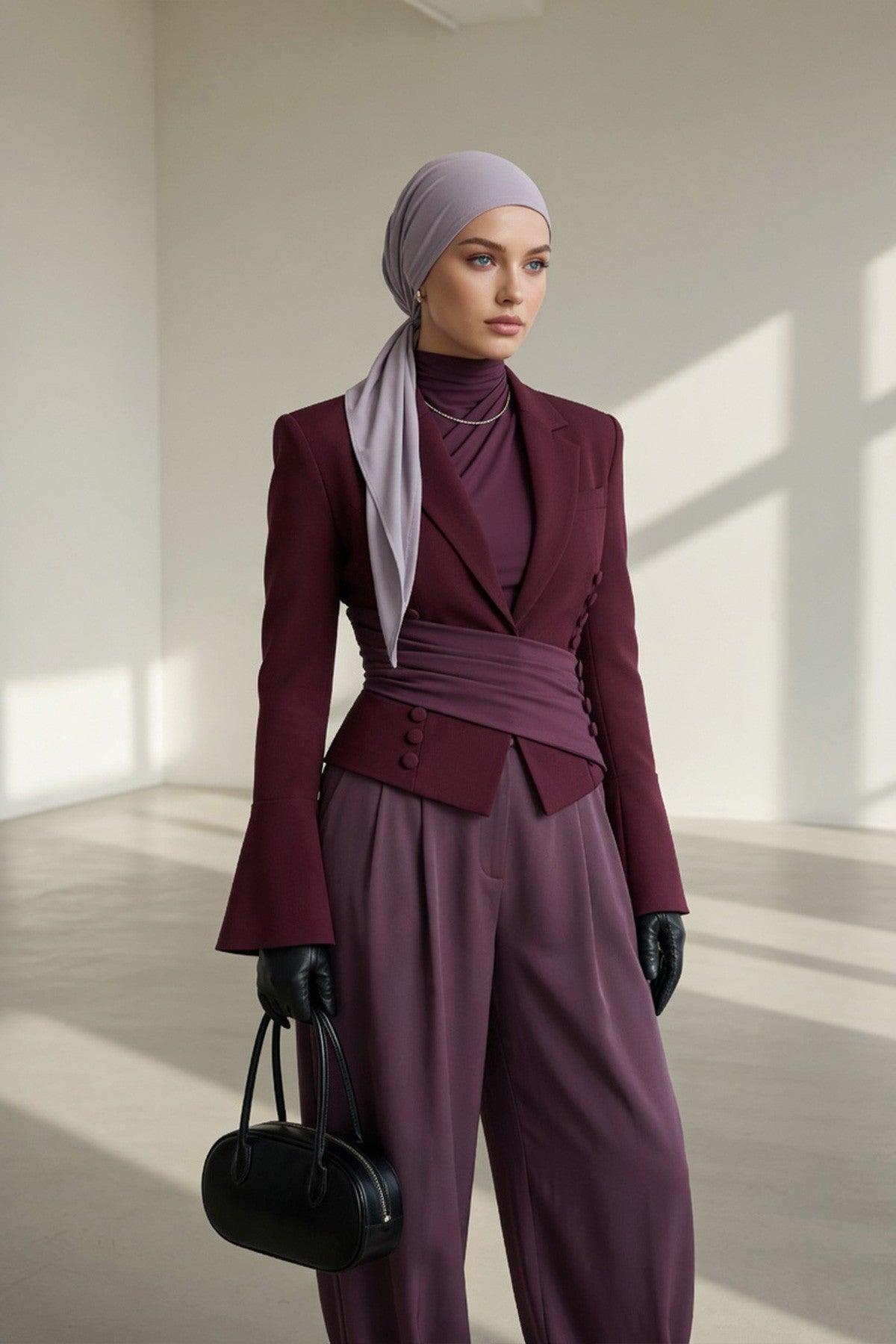 Ready-to-Wear Tie-Back Crepe Hijab Bonnet, Elegant Instant Modest Head Covering,B-101