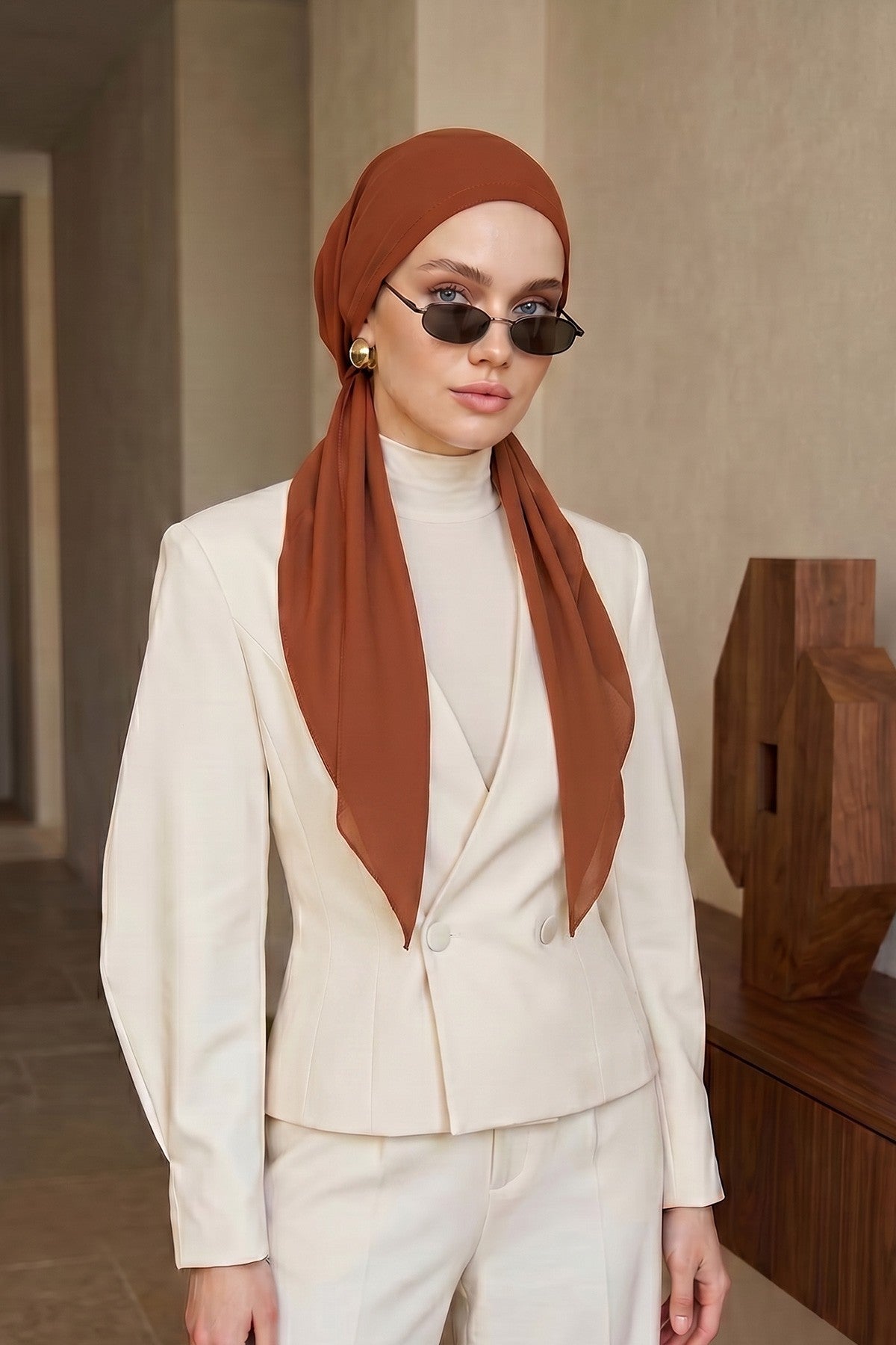 Ready-to-Wear Tie-Back Crepe Hijab Bonnet, Elegant Instant Modest Head Covering,B-101