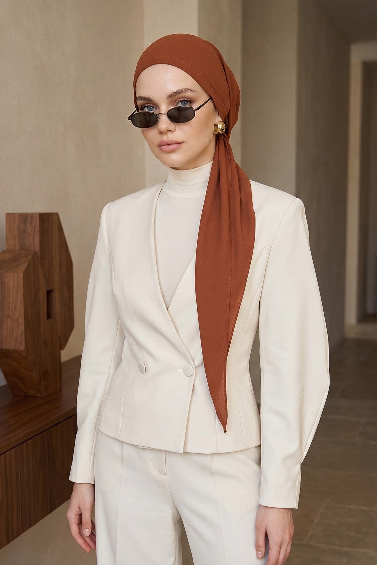 Ready-to-Wear Tie-Back Crepe Hijab Bonnet, Elegant Instant Modest Head Covering,B-101