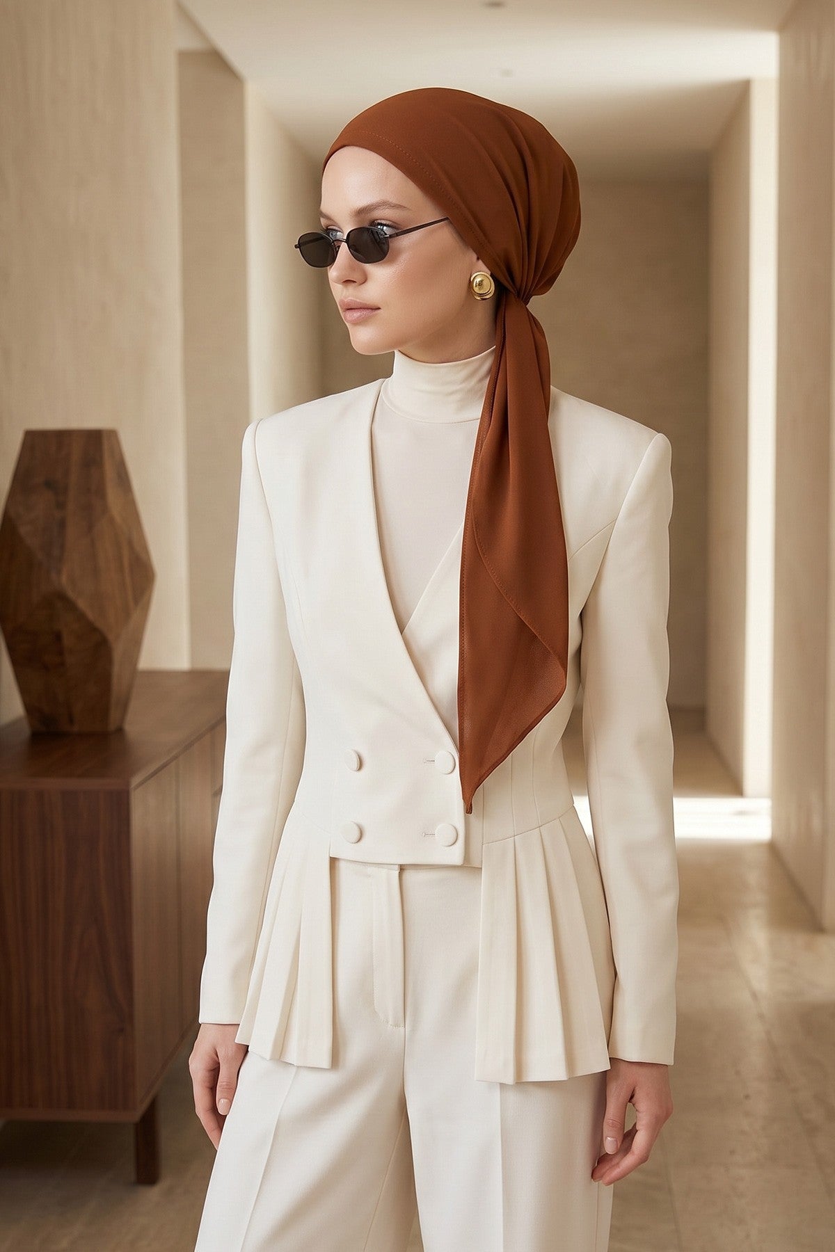 Ready-to-Wear Tie-Back Crepe Hijab Bonnet, Elegant Instant Modest Head Covering,B-101
