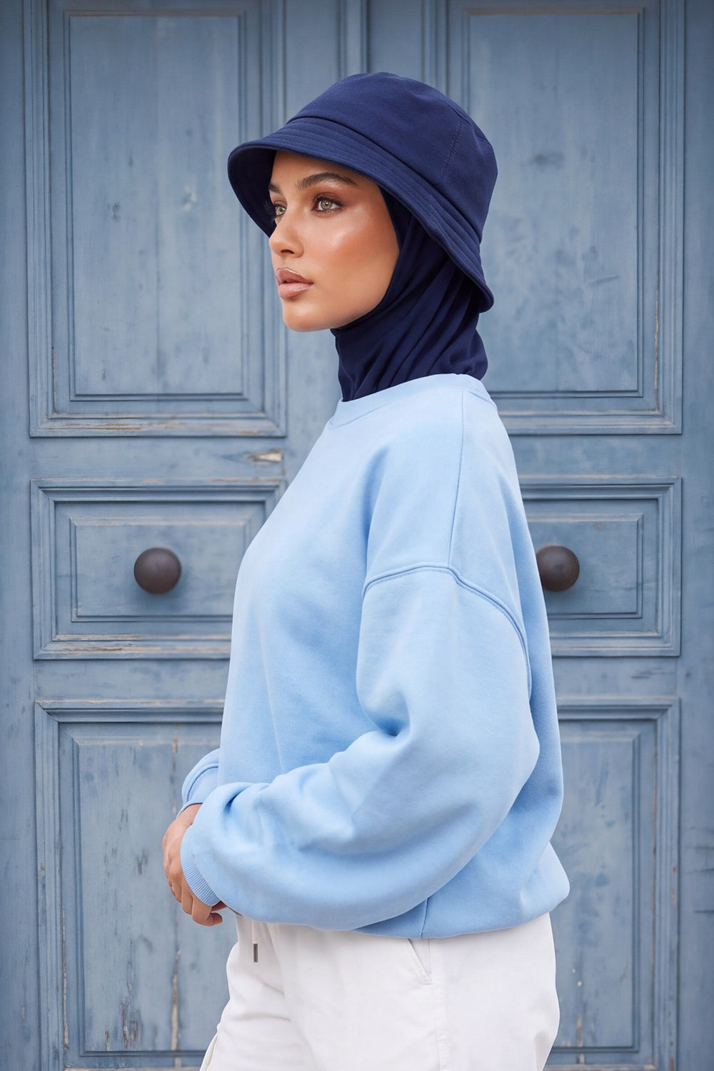 Modest Winter Bucket Hat with Attached Hijab and Neck Coverage,B-103O