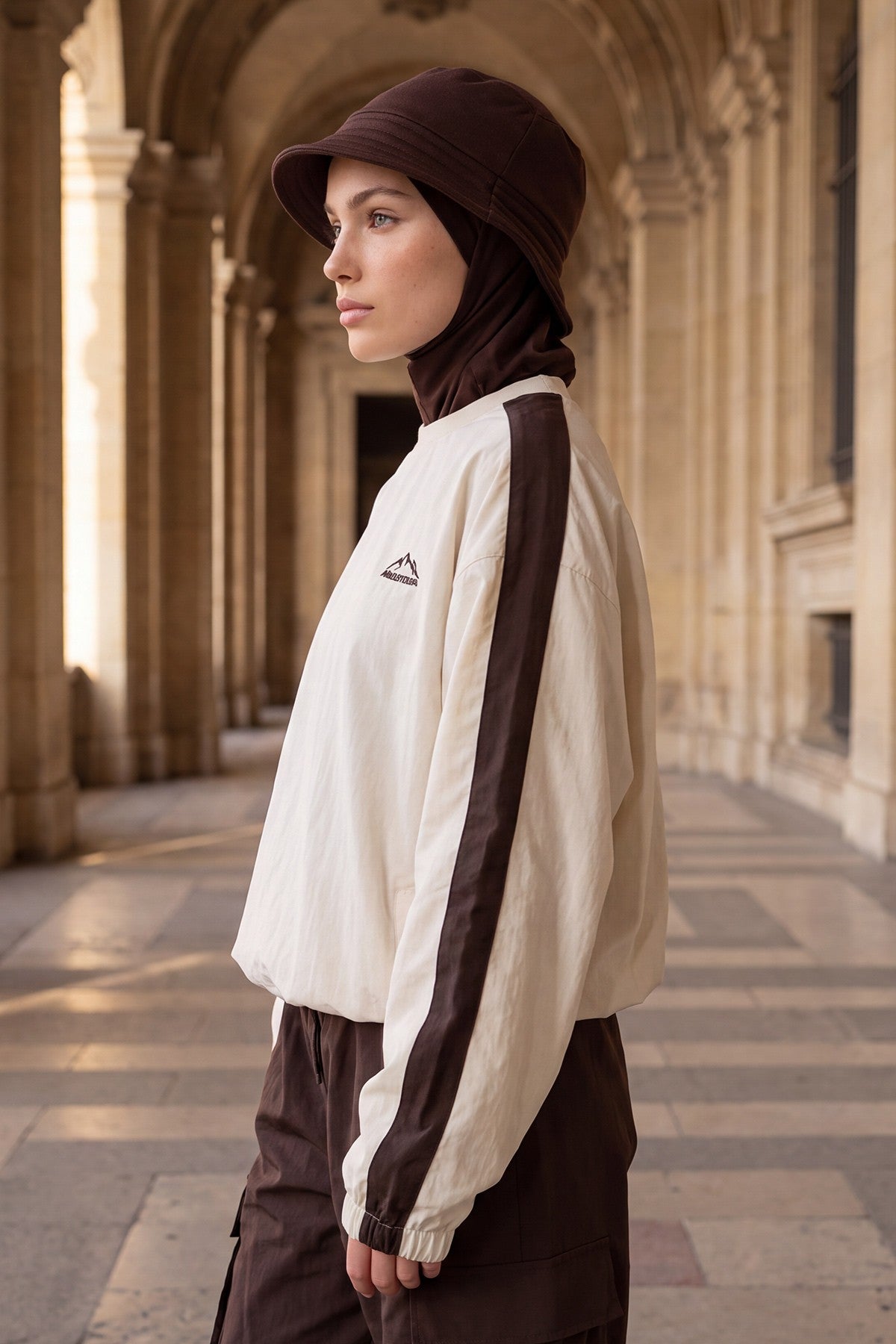 Modest Winter Bucket Hat with Attached Hijab and Neck Coverage,B-103O