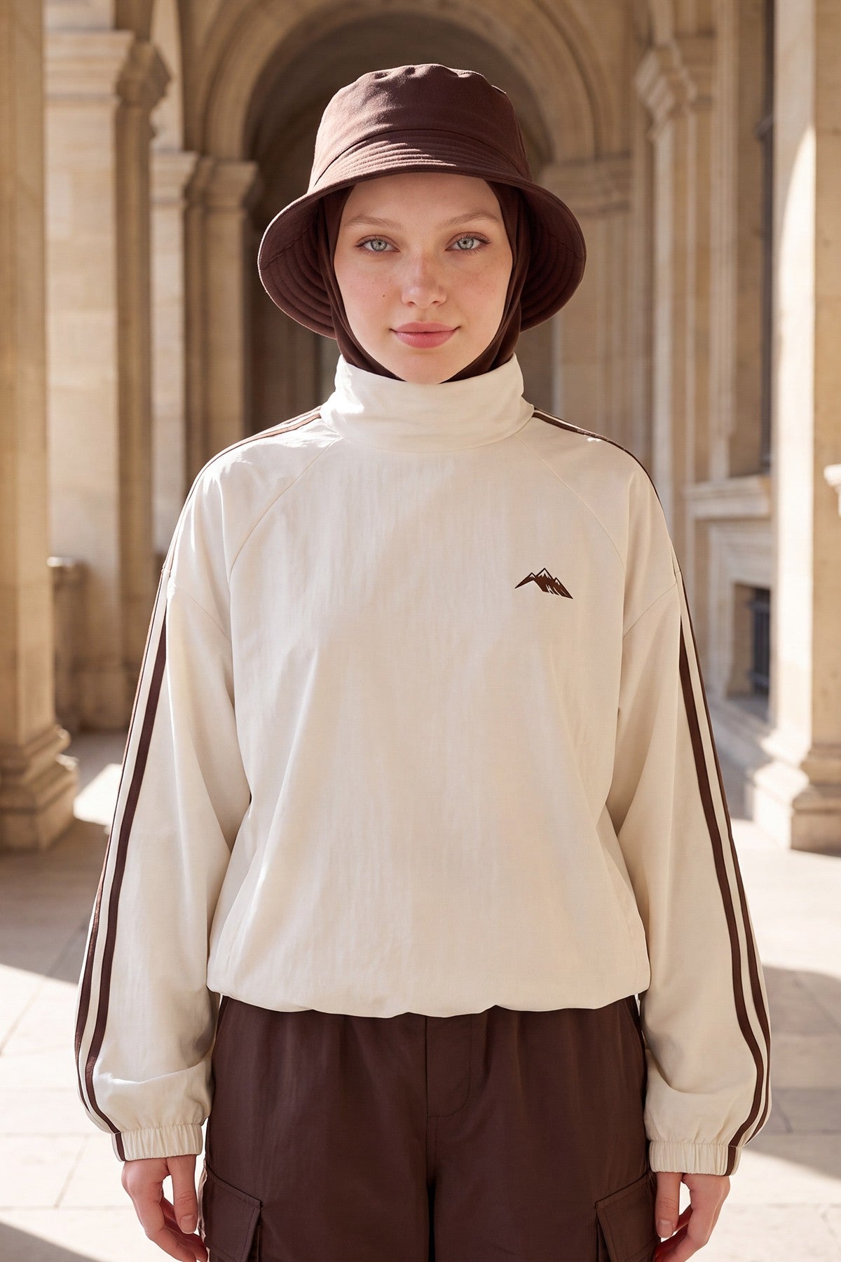 Modest Winter Bucket Hat with Attached Hijab and Neck Coverage,B-103O