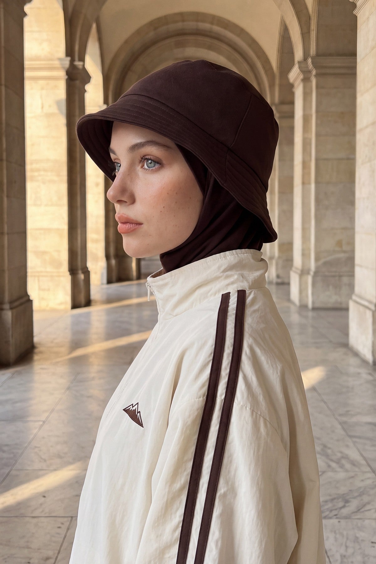 Modest Winter Bucket Hat with Attached Hijab and Neck Coverage,B-103O