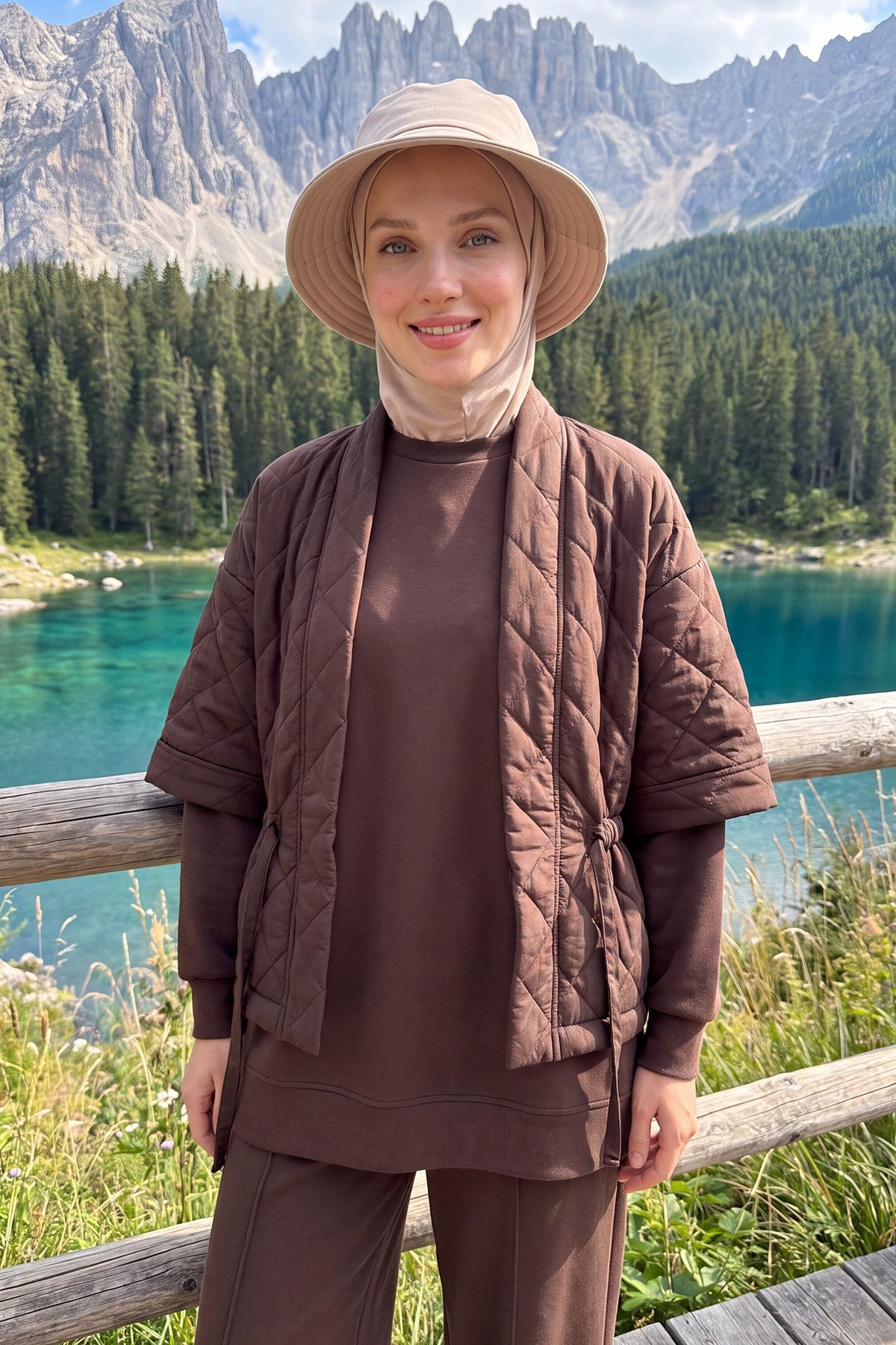 Modest Winter Bucket Hat with Attached Hijab and Neck Coverage,B-103O