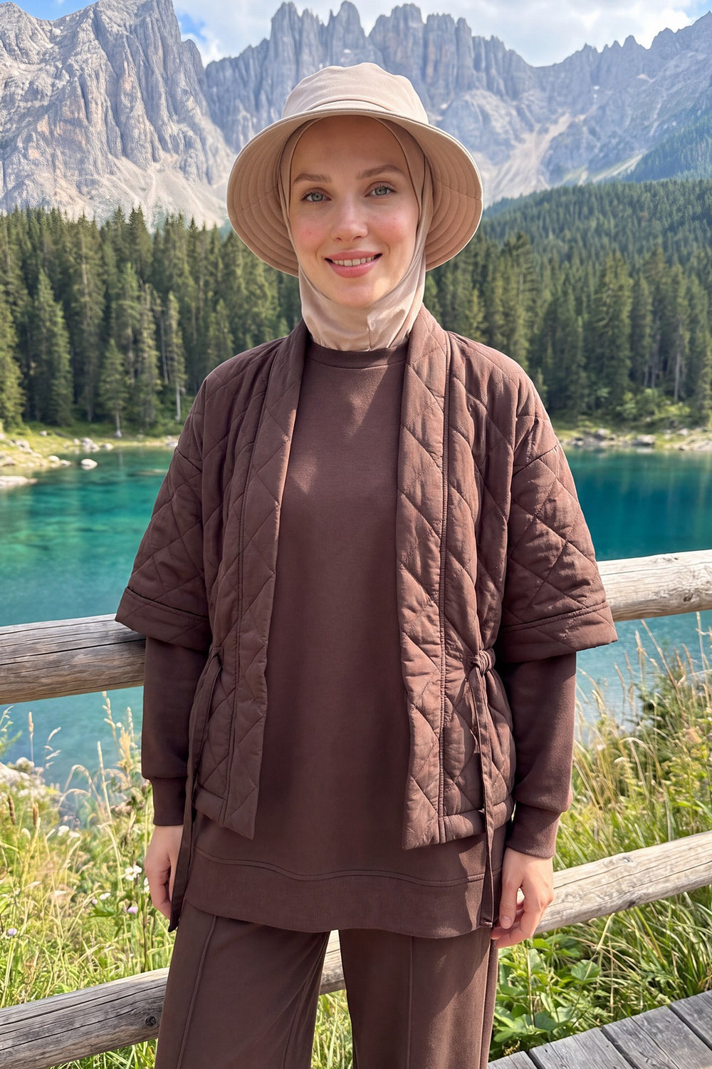 Modest Winter Bucket Hat with Attached Hijab and Neck Coverage,B-103O