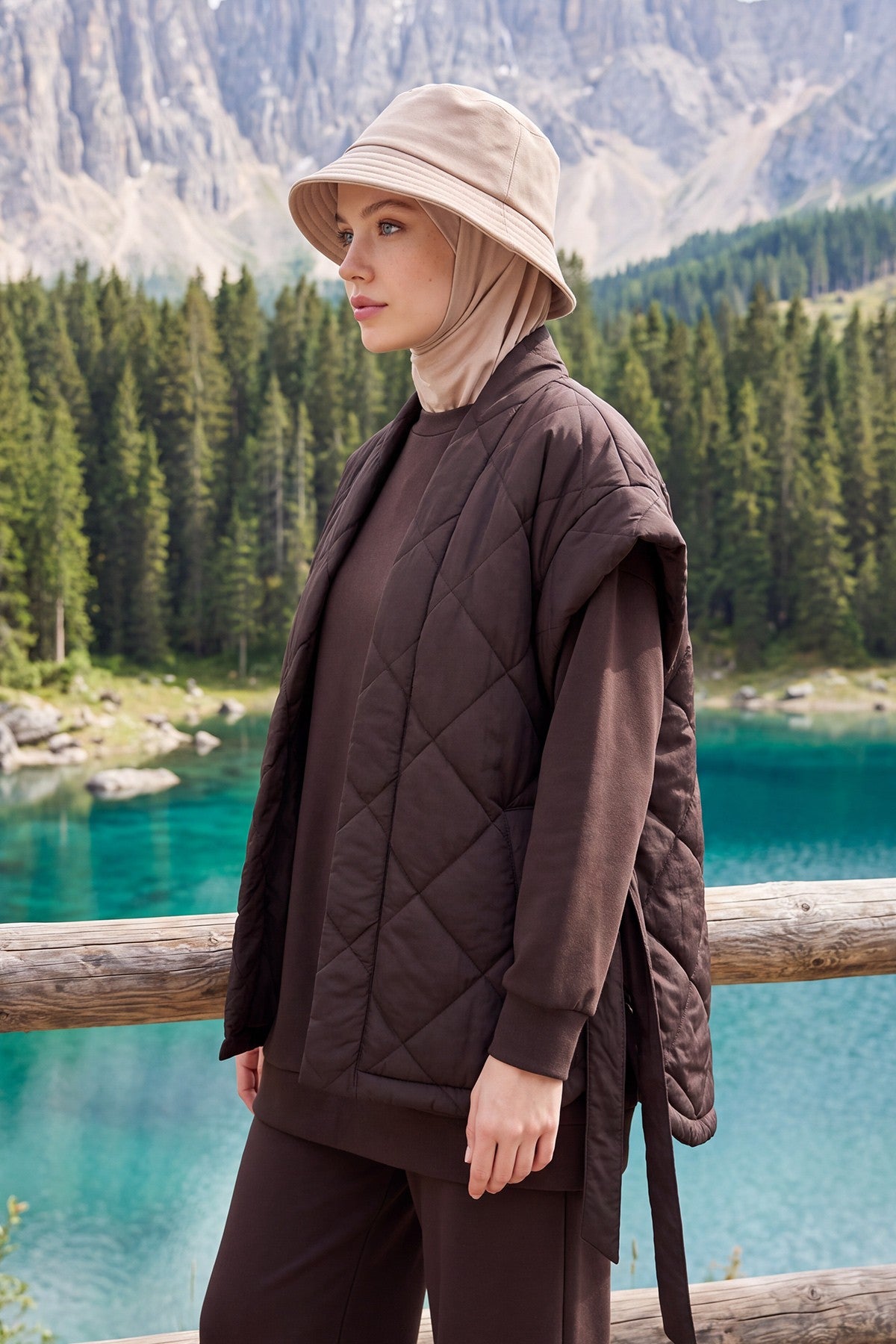 Modest Winter Bucket Hat with Attached Hijab and Neck Coverage,B-103O