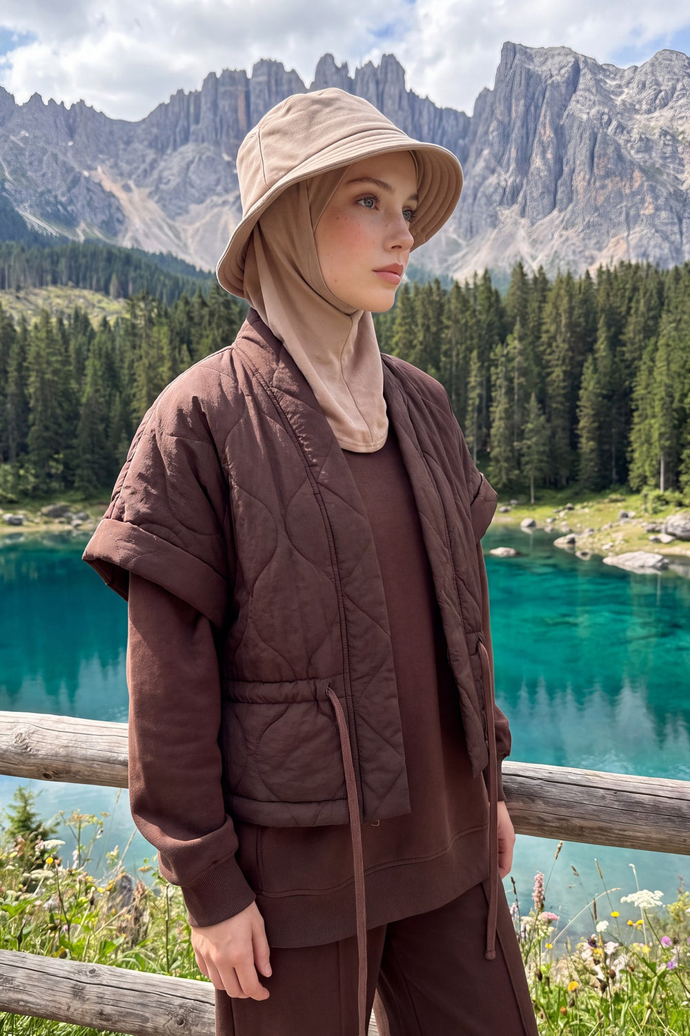Modest Winter Bucket Hat with Attached Hijab and Neck Coverage,B-103O