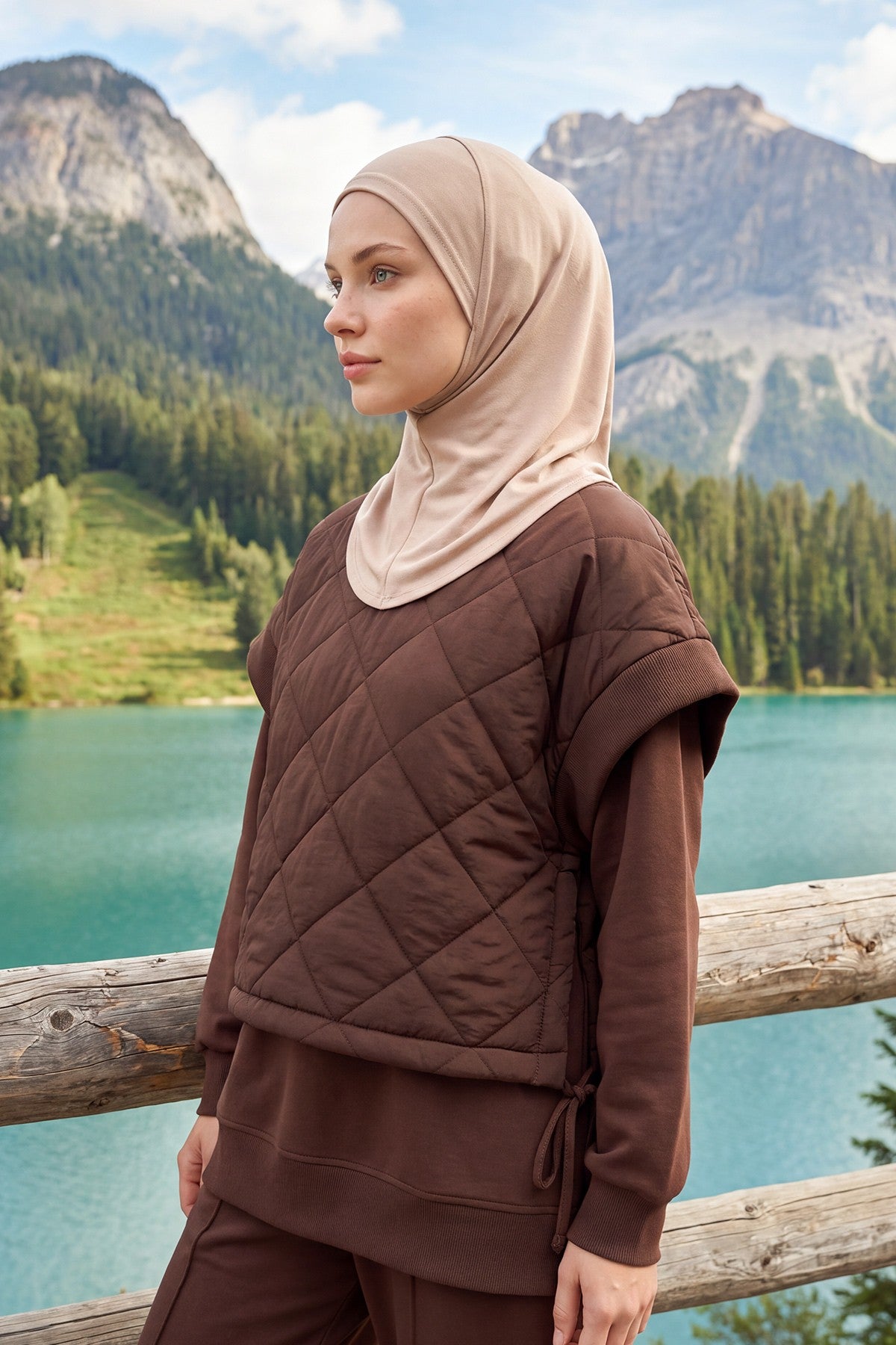 Modest Winter Bucket Hat with Attached Hijab and Neck Coverage,B-103O