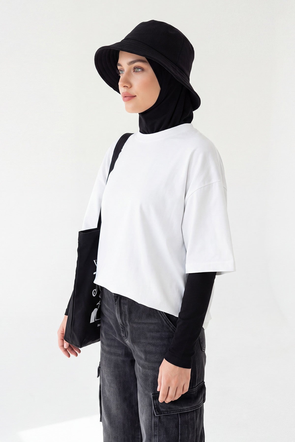 Modest Winter Bucket Hat with Attached Hijab and Neck Coverage,B-103O