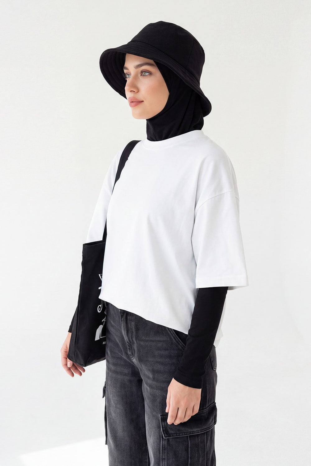 Modest Winter Bucket Hat with Attached Hijab and Neck Coverage,B-103O