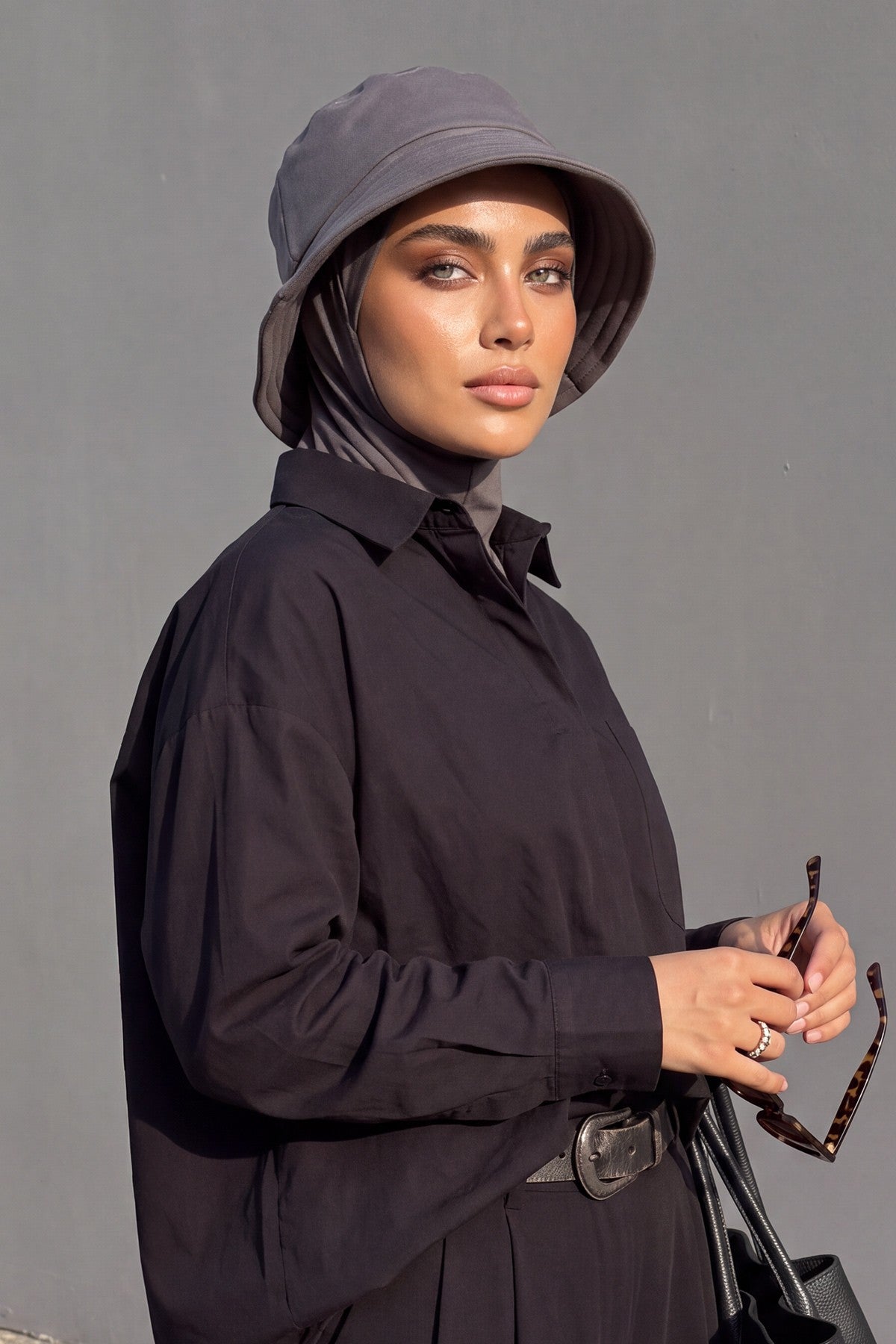 Modest Winter Bucket Hat with Attached Hijab and Neck Coverage,B-103O