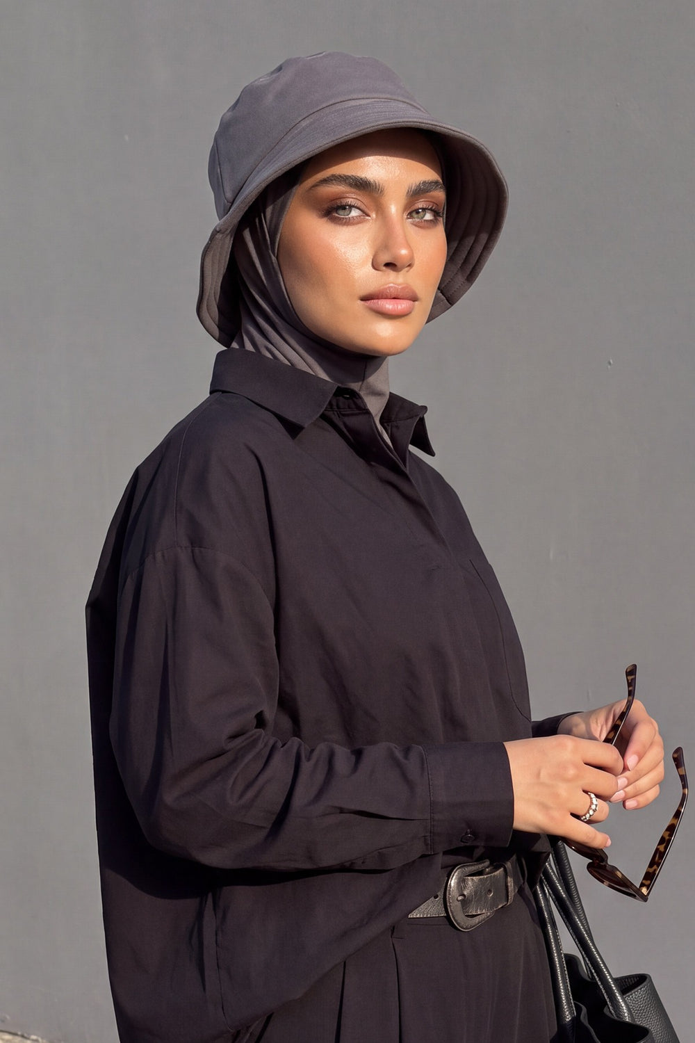Modest Winter Bucket Hat with Attached Hijab and Neck Coverage,B-103O